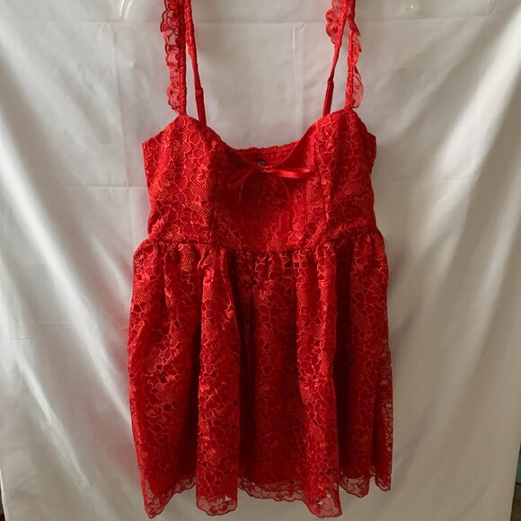 ANTHROPLOGIE Ruffle-Strap Corset Lace Mini Dress in Lipstick Red Sz LARGE - Picture 1 of 8
